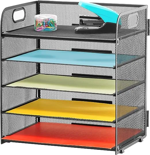 Marbrasse 6 Tier Paper Organizer Letter Tray - Mesh Desk File Organizer with Handle, Paper Sorter Organizer for Letter/A4 Office File Folder Holder