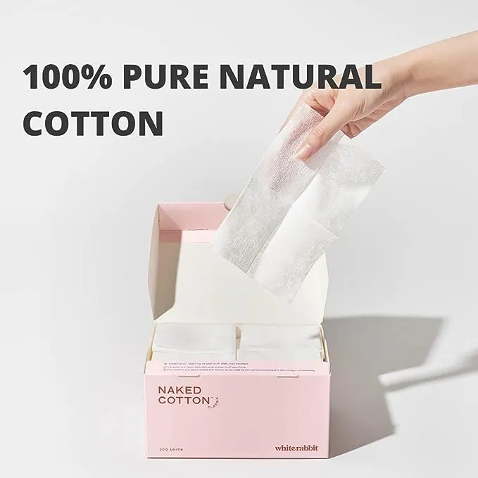 White Rabbit - Naked Cotton Classic - Premium Facial Cotton Pads - for Makeup Remover, Toner, Mask - 100% Cotton, Unbleached, Lint-Free - Extra Soft & Durable - Natural & Cruelty-Free - 100 Count