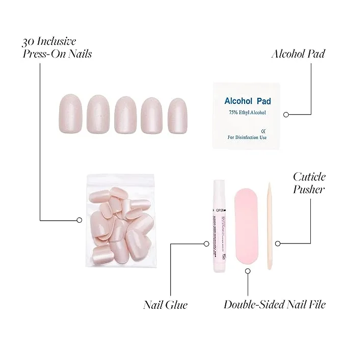 Glamnetic Press On Nails - Pure Intentions | Glossy, Semi-Transparent, Short Round Nails, Reusable | 12 Sizes - 30 Nail Kit with Glue