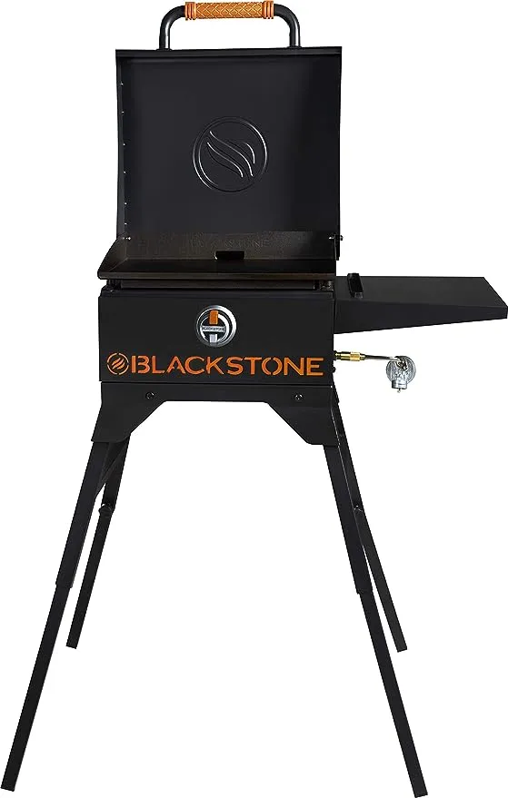 On The Go 17 in. 1-Burner Propane Gas Outdoor Griddle Flat Top Grill with Hood and Adjustable Stand