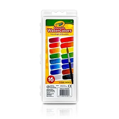 Crayola Watercolor Paint Set (16 Count), Washable Paint for Kids, 1 Paint Brush, Arts & Crafts Supplies, Assorted Colors, Ages 4+