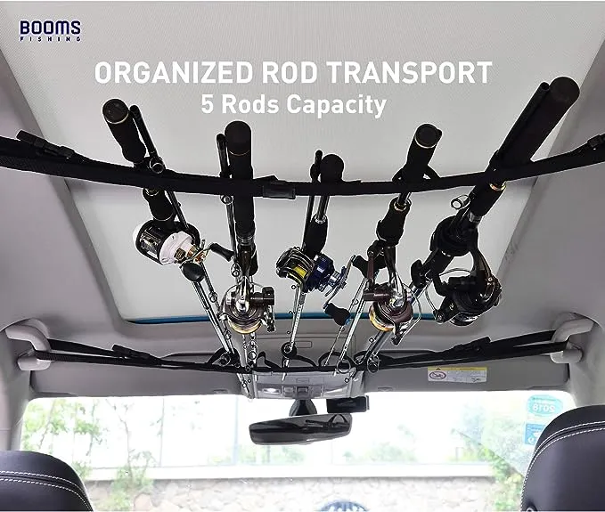 Booms Fishing VRC Vehicle Rod Carrier, Car Fishing Rod Holder, 2 Nylon Straps Adjustable Range 31.5 -59", Fishing Pole Roof Rack Store 5 Poles Max