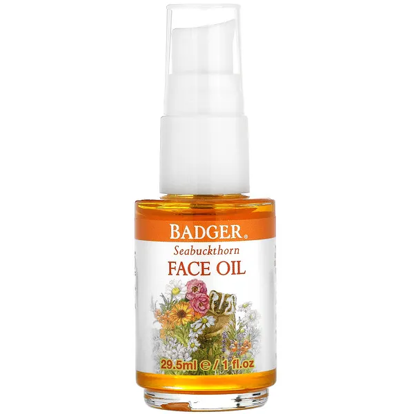 Badger Face Oil, Seabuckthorn, Certified Organic, Seabuckthorn Oil, Organic Face Oil, Moisturizing Facial Oil, Natural Face Oil, 1 oz Glass Bottle