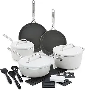 GreenPan GP5 15 Piece Ceramic Nonstick Cookware Set - Cream