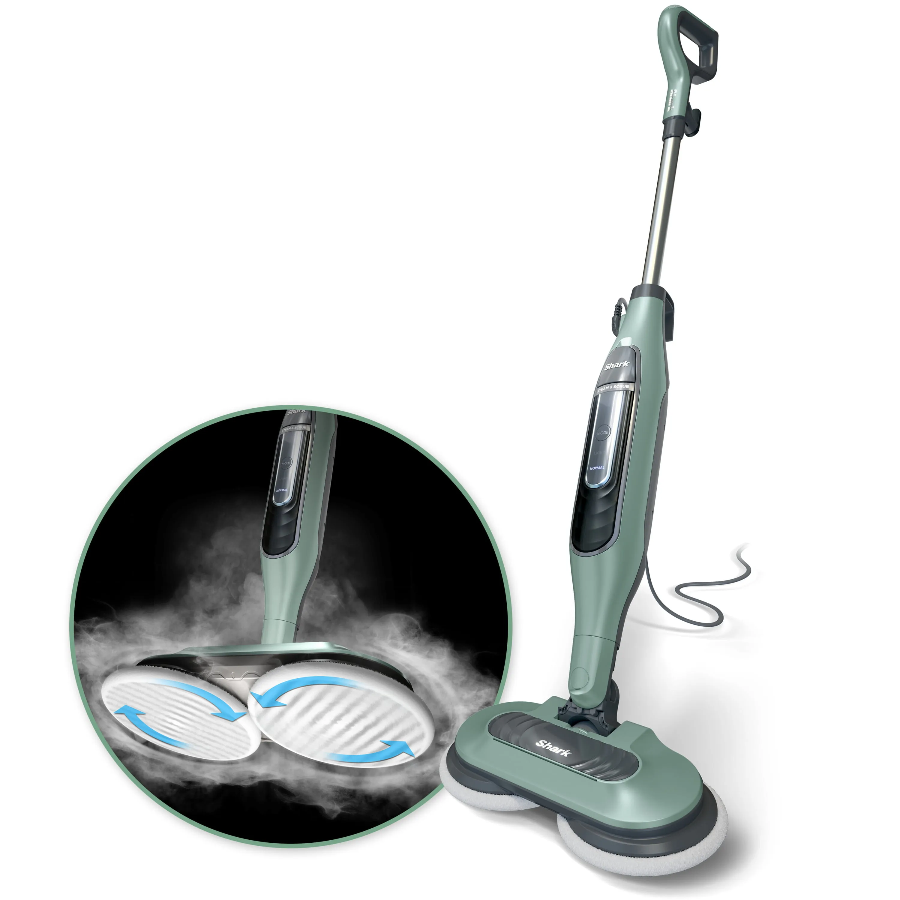 Shark S7000AMZ Steam Mop, Steam & Scrub All-in-One Scrubbing and Sanitizing, Designed for Hard Floors, with 6 Dirt Grip Soft Scrub Washable Pads & 2 Steam Modes, Pure Water Blue