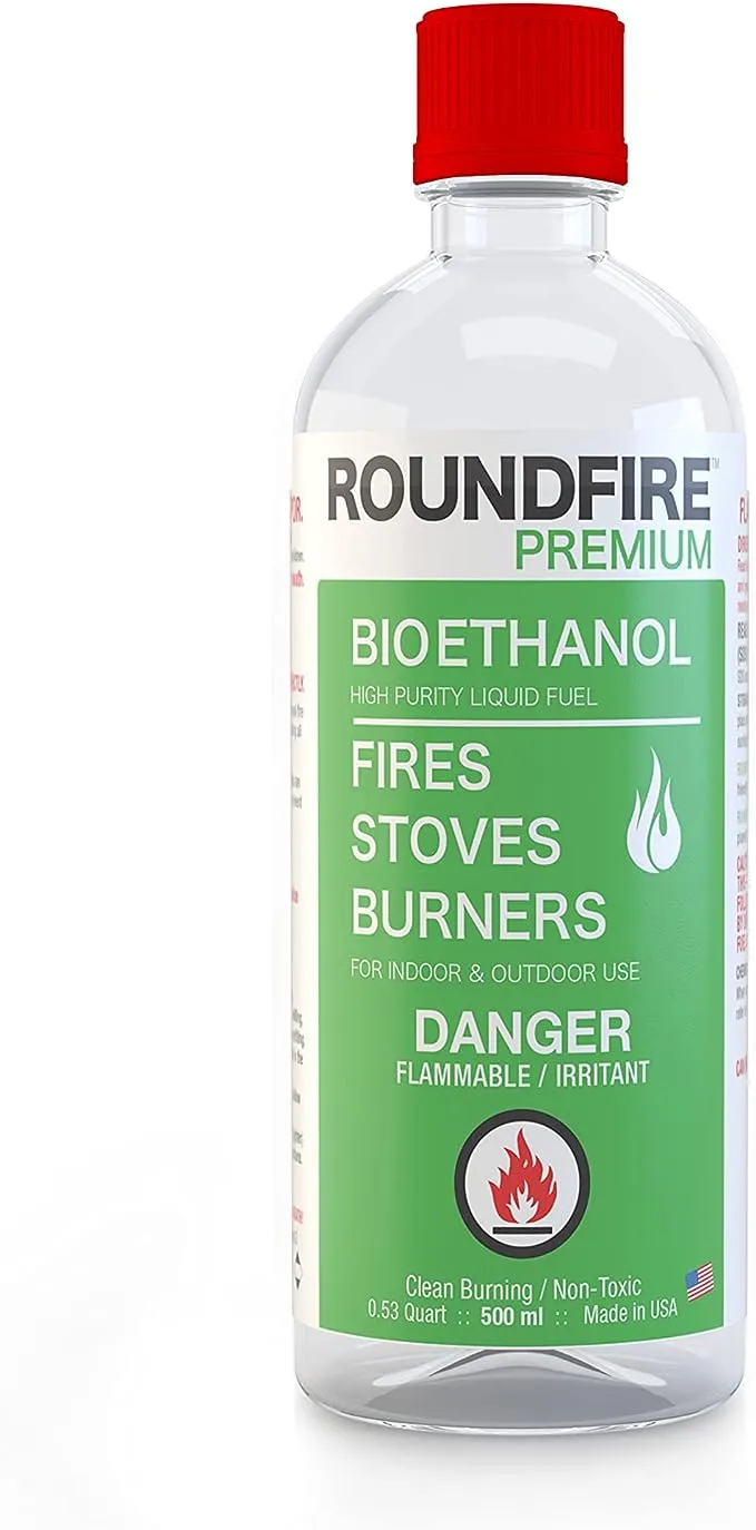 Roundfire Premium Tabletop Fireplace Fuel - 0.5 Liter Denatured Alcohol for Gel & Ethanol Fire Pits