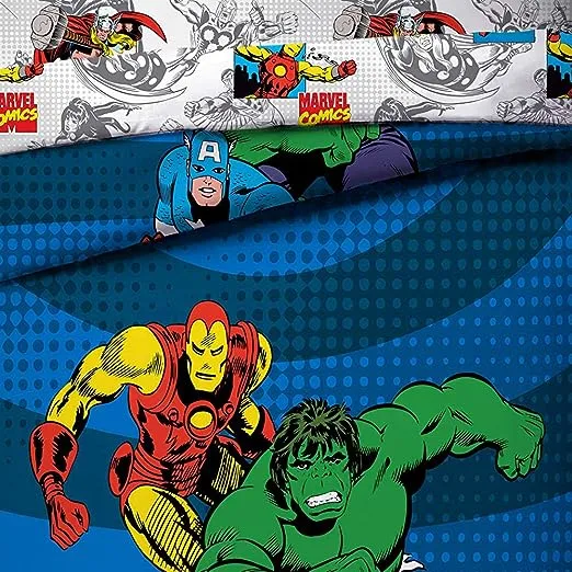 Marvel Avengers Good Guys Twin/Full Comforter - Super Soft Kids Reversible Bedding features Iron Man, Hulk, Captain America, and Spiderman - Fade Resistant Polyester (Official Marvel Product)