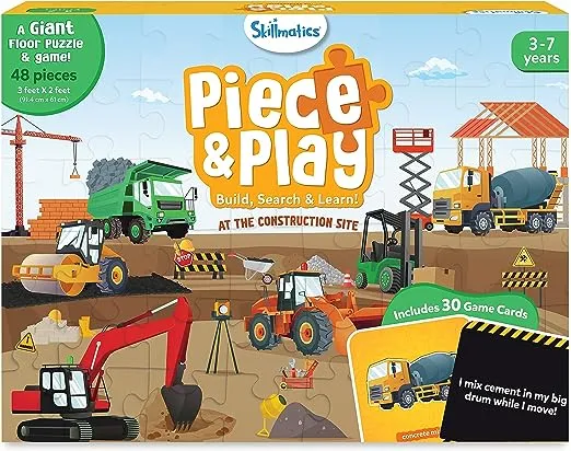 Skillmatics Floor Puzzle & Game - Piece & Play Construction Site, Jigsaw & Toddler Puzzles, Educational Toy, Gifts for Boys & Girls Ages 3, 4, 5, 6, 7 (48 Pieces, 2 x 3 feet)