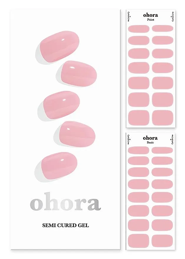 ohora Semi Cured Gel Nail Strips (N Cream Beige) - Nude, Solid, Works with Any UV/LED Nail Lamps, Salon-Quality, Long Lasting, Easy to Apply & Remove - Includes 2 Prep Pads, Nail File & Wooden Stick