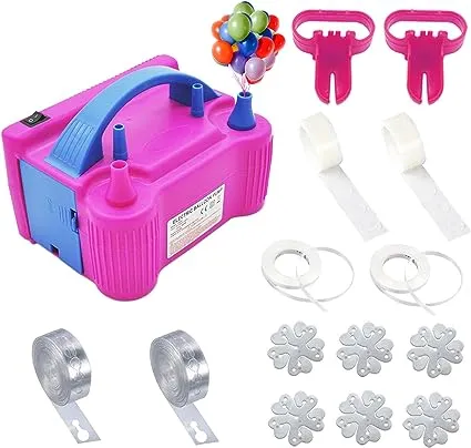 Balloon Pump Electric Kit, Portable Dual Nozzle Electric Balloon Inflator and Balloon Tying Tool in One, 110V 600W, Air Pump for Party, Birthday, Decoration