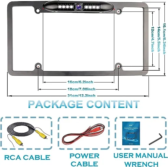 License Plate Backup Camera HD Night Vision Rear View Camera with 8 LEDs 170°...