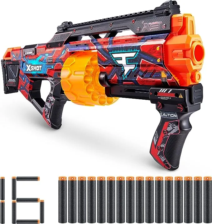 XShot Skins Last Stand - Game Over 16 Darts by ZURU, X-Shot, Slam Fire, Auto Rotating Barrel, Toy Foam Blaster & Guns, Dart Blaster, Fun Gifts for Kids, Teens, Adults, Frustration Free Packaging