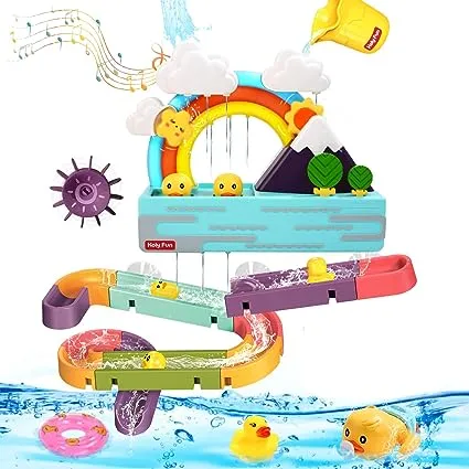 HOLYFUN Baby Bath Toy, Interactive Light Up & Musical Bathtub Toys for Toddlers, Floating Squirting Toys for Boys and Girls