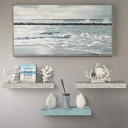 Sorbus Set of 3 Floating Shelves, Rustic White