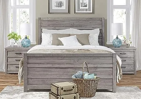 Romney Solid Wood Panel Bed Three Posts Color: Antique Gray, Size: Queen