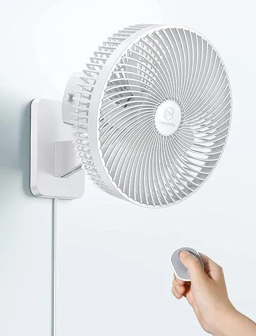 Wall Mount Oscillating Small Fan with Remote,8.5 Inch Bedroom RV Fans,4 Speeds,Timer, Quiet Wall Mounted Fan with 5.92 ft Cord, 90°Oscillating, 120° Adjustable Tilt, for Bathroom, Kitchen, Base,Corner