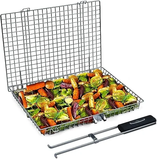 Grill Basket Extra Large, SUS304 Stainless Steel, Portable Folding BBQ Camping Grilling Rack for Fish, Vegetables, Shrimp, Barbeque Griller Cooking Accessories, Grilling Gifts for Men, Dad