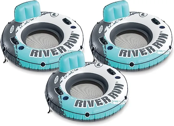 Intex River Run Single Inflatable Lake Floating Water Tubes, 3 Pack, Multicolor