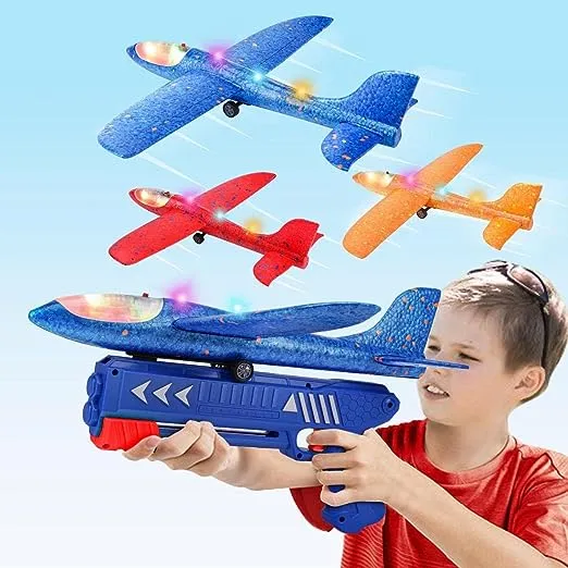 3 Pack Airplane Launcher Toy, 12.6&#034; Foam Glider Led Plane, 2 Flight Mode Catapul