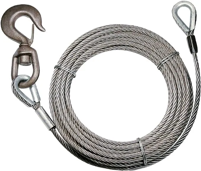 VULCAN Extension Winch Cable - Swivel Hook & Eye - Classic Fiber Core - 3/8 Inch x 50 Foot - 12,000 Pound Minimum Breaking Strength