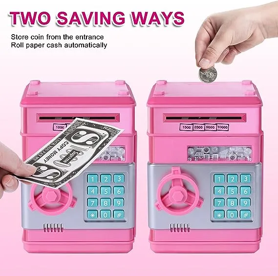 GuDoQi Password Piggy Bank, Digital Electronic Money Bank, Mini ATM Cash Coin Saving Can Toys, Birthday Gifts for Kids, Pink