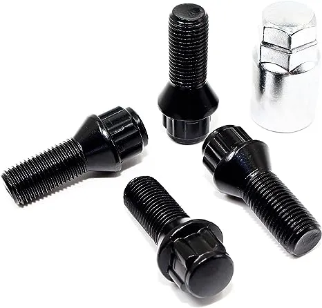 Set of 4 Veritek 14x1.25mm Black Wheel Bolt Locks 28mm Shank Length Conical Seat for BMW Mini Factory OEM or Aftermarket Wheels