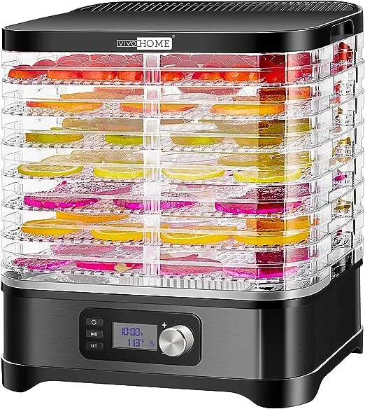 VIVOHOME Food Dehydrator, Electric 8 Trays Hydrator Machine with 72H Digital Timer and Temperature Control for Fruit Vegetable Meat Jerky Herb Beef Mushroom, Black