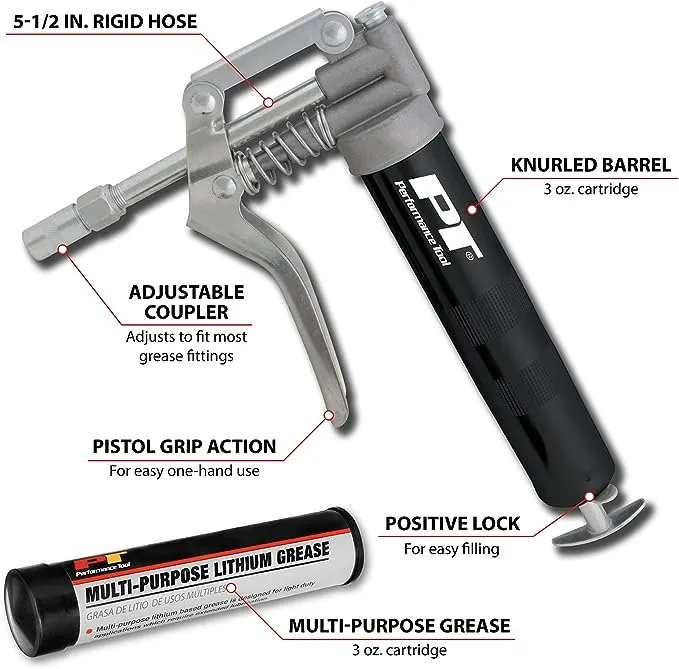 Performance Tool W54205 Performance Tool Mini Grease Gun Kit with Grease Black