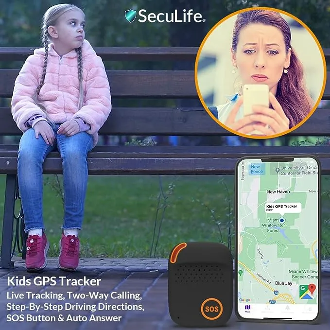 SecuLife Kids GPS Tracker, Real-Time Tracking for Kids Ages 6+, SOS Button, 2-Way Speakerphone Safety Device for Kids - Special Needs, Autism, Down Syndrome