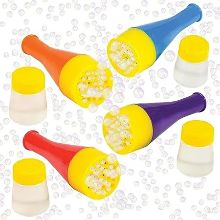 Mini Blizzard Bubble Blower Set by - Set of 4 Bubble Blasters with 4 Bottles of Bubble Mixture - Vibrant Assortment of Color - Non-Toxic Plastic - Fun Summer Toys for Boys and Girls