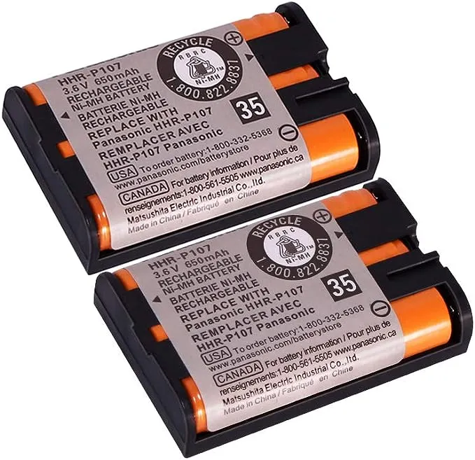 2 Pack HHR-P107 NI-MH Rechargeable Battery for Panasonic 3.6V 650mAh Battery for Cordless Phones…