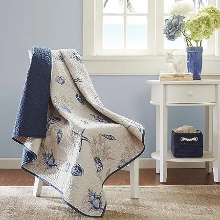 Madison Park Bayside Oversized Quilted Blue Throw - 60" x 70"