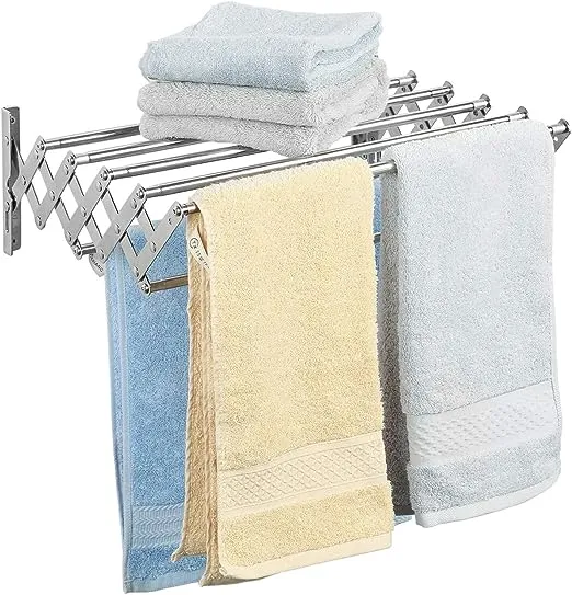 Ogrmar Stainless Steel Space-Saving Towel Rack, Wall Mounted Retractable Huge Capacity Drying Rack for Hanging Towels