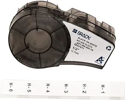 Brady Authentic (M21-500-499-TB) Multi-Purpose Nylon Label for General ID, Wire Marking, and Lab Labeling, Black on White- For M210, M210-LAB, M211, BMP21-PLUS and BMP21-LAB Printers, .5" W 16' L