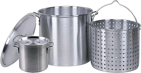 Professional Grade 80 Quart All Purpose Boiling Pot with Basket (3pc) plus a ...