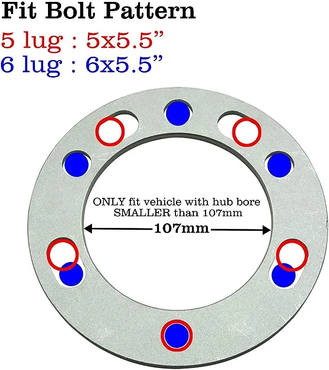 1/4 inch 5x5.5 and 6x5.5 Wheel Spacers Compatible with Chevy Silverado Tahoe Avalanche GMC Yukon Suburban Dodge Ram 1500, Pack of 4