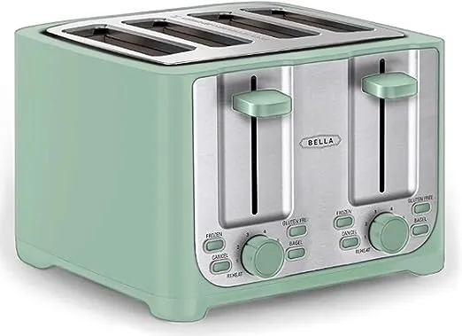 Bella 4 Slice Toaster with Auto Shut Off - Extra Wide Slots & Removable Crumb Tray and Cancel, Defrost & Reheat Function - Toast Bread & Bagel, Sage