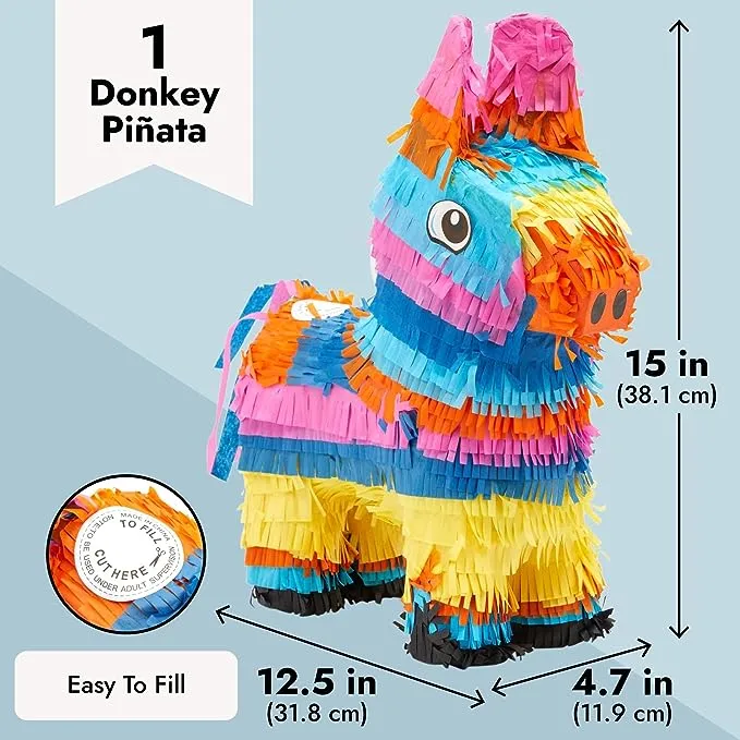 Blue Panda - Rainbow Donkey Pinata for Birthday Party Decorations, Cinco de Mayo, Mexican Fiesta (Small, 12.5 x 15 x 4.7 in)