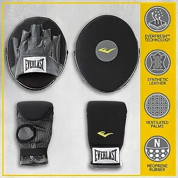 Everlast Boxing Kit Gloves and Pads Black