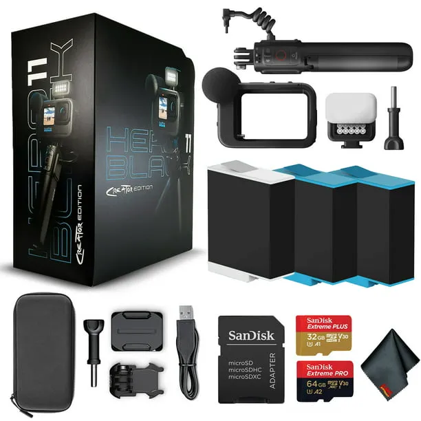 GoPro Hero11 Black Creator Edition - Includes Volta (Battery Grip, Tripod, Remote), Media Mod, Light Mod, Enduro Battery - Waterproof Action Camera