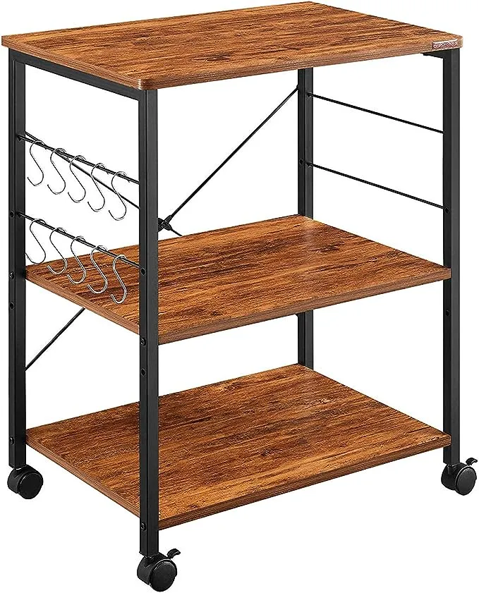 Mr Ironstone Microwave Cart 23.7'' for Small Space, 3-Tier Coffee Cart Rolling Kitchen Utility Cart Microwave Stand On Wheels, Vintage