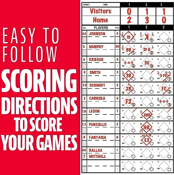 MLB Baseball + Softball Scorebook - Score Keeping Book for Stats Coaching Official Scorekeeper 25 Game