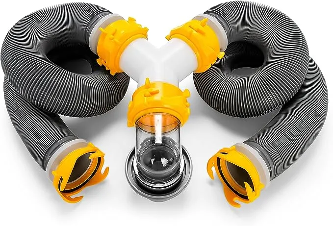 Camco Deluxe 20 ft Sewer Hose Kit - Includes 2-10 ft RV Sewer Hoses, Pre-Attached 360-Degree Swivel Fittings, and Wye Connector - Ready To Use RV Sewer Kit Easily Compresses for Storage (39666)