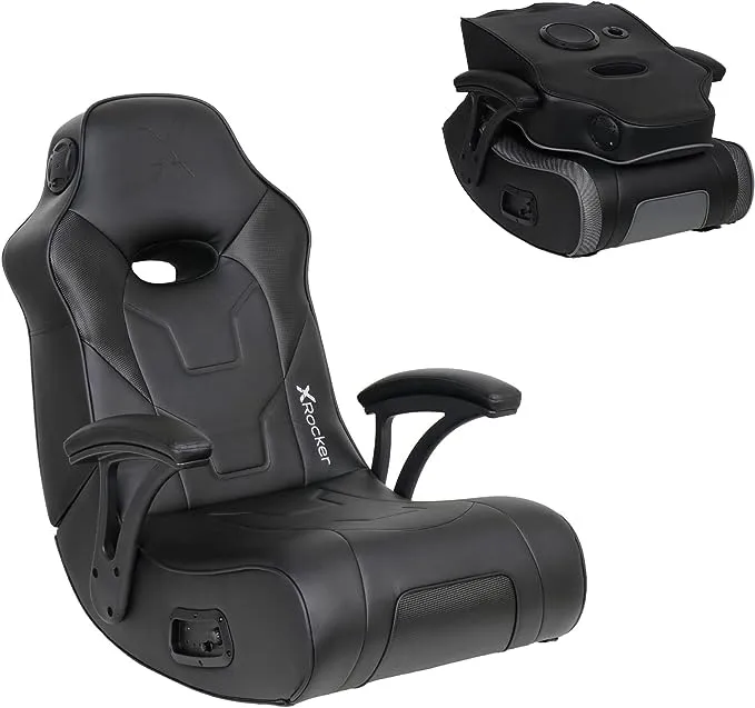 X Rocker G-Force Floor Gaming Chair, Wired Audio with Subwoofer, Foldable, Padded Armrest, 5113601, 36.4" x 25.4" x 32.5", Black , Large