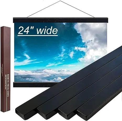 Dacri Home 24 Inch Wide Magnetic Poster Hanger Frame - 24x18 24x32 24x36 Wooden Poster Hanger, Solid Teak Wood, Strong Magnets for Hanging Posters Maps Pictures Canvas Print Scroll Wall Art (24”, Black)