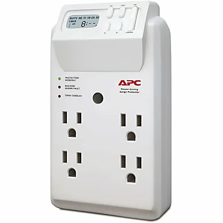 APC Wall Outlet Multi Plug Extender, P4GC, (4) AC Multi Plug Outlet, 1080 Joule Surge Protector with Timer White