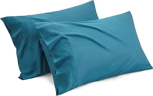 Bedsure Cooling Pillow Cases Standard Size - 100% Rayon Derived from Bamboo Teal Pillowcase, Silky Soft & Breathable Pillow Covers with Envelope Closure for Kids, Gift for Hot Sleepers, 20x26 Inches