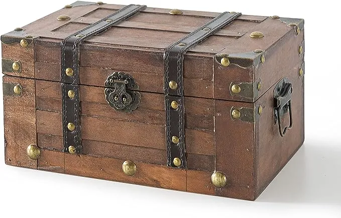 SLPR Alexander Wooden Treasure Chests - Set of 2, Antique Storage Trunks, Decorative Wood Storage Boxes with Hinged Lids for Keepsakes and Home Décor