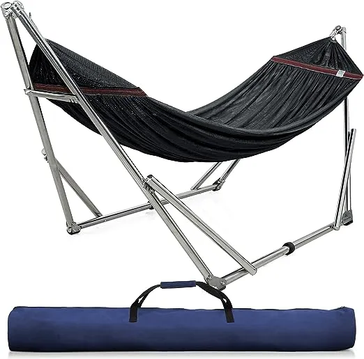 Foldable Hammock Stainless Steel, Polyester Hammock Net Black  | eBay