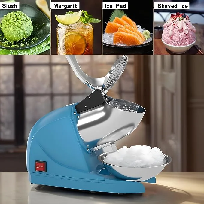 Shaved Ice Machine 380w Snow Cone Machine 3 Stainless Steel Blades Ice Shaver Machine Electric Ice Crusher 280lbs/hr Snow Cone Maker for Home and Commercial with Ice Pick(Silver)